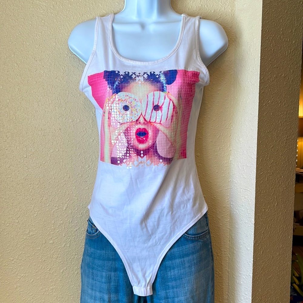 NWOT- NYLON Apparel White Donut Bodysuit- Size Small